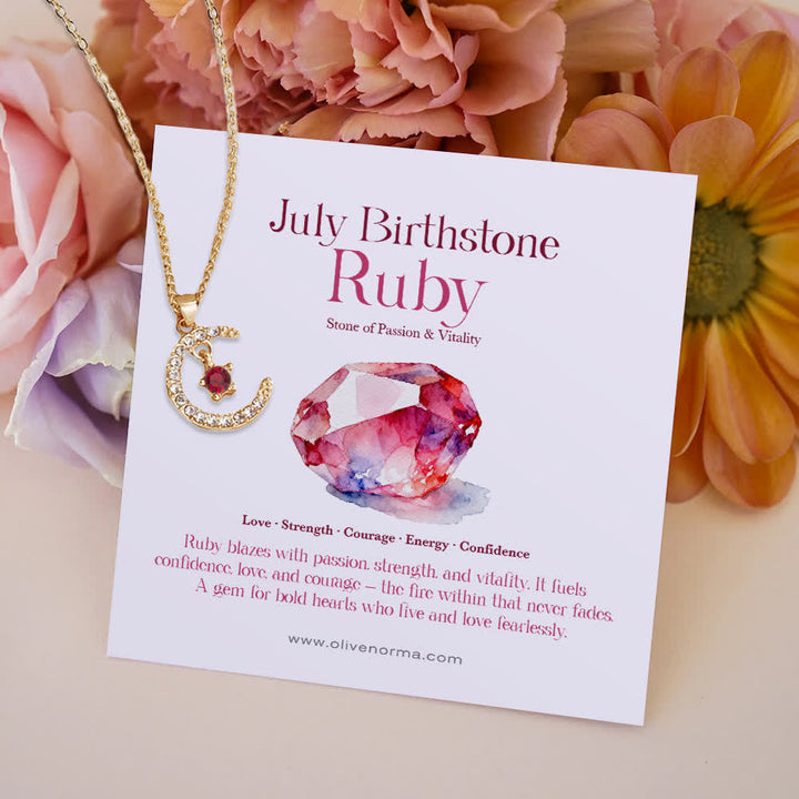 Collana regalo creativa con stella e pietra portafortuna del mese Olivenorma - Luglio - Zircone rosso - Con carta portafortuna - image 9