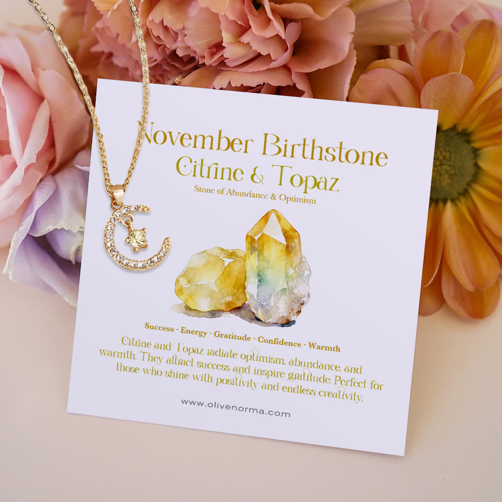 Collana regalo creativa con stella e pietra portafortuna del mese Olivenorma - Zircone giallo novembre - Con carta portafortuna - image 13