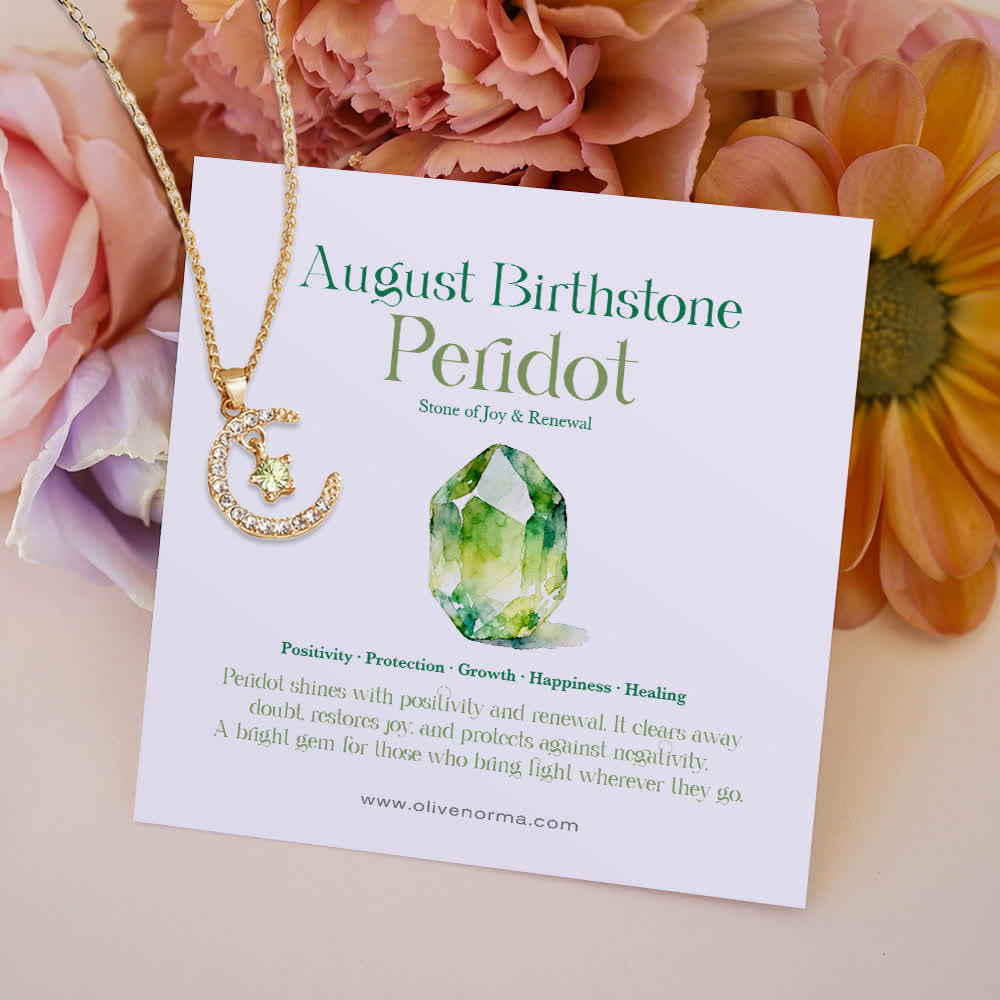 Collana regalo creativa con stella e pietra portafortuna del mese Olivenorma - Agosto-Peridoto - Con carta portafortuna - image 10