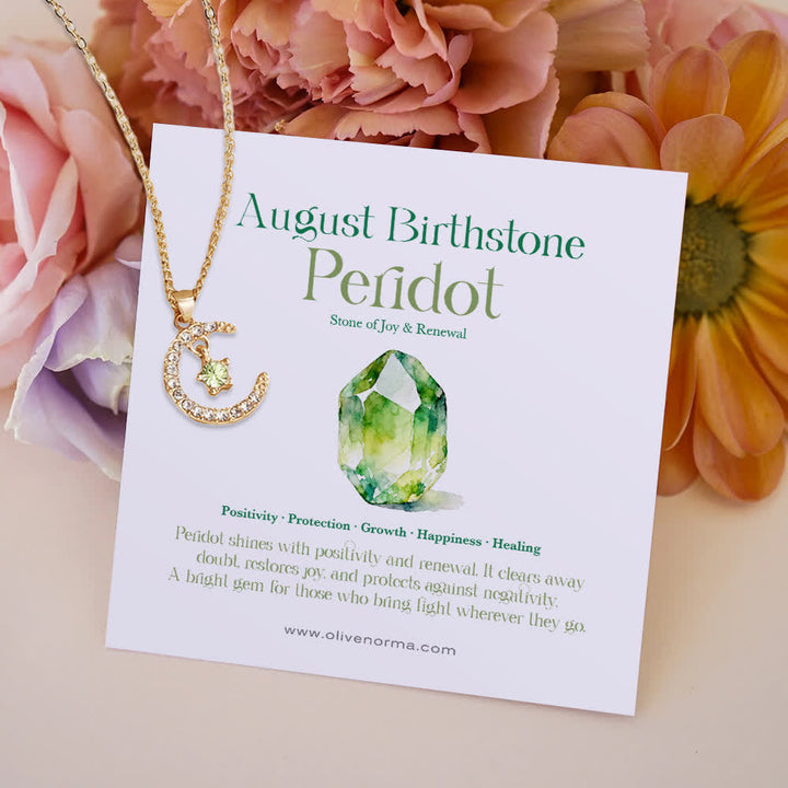 Collana regalo creativa con stella e pietra portafortuna del mese Olivenorma - Agosto-Peridoto - Con carta portafortuna - image 10