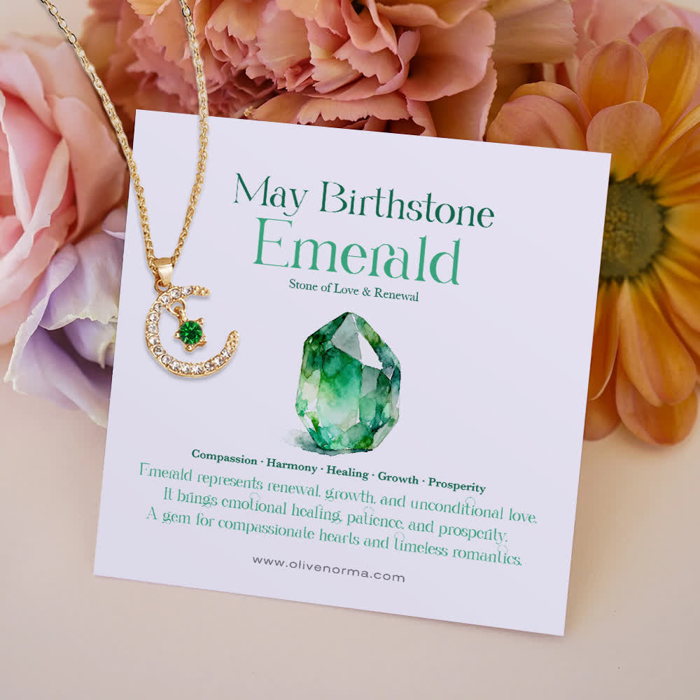 Collana regalo creativa con stella e pietra portafortuna del mese Olivenorma - Zircone verde maggio - Con carta portafortuna - image 7