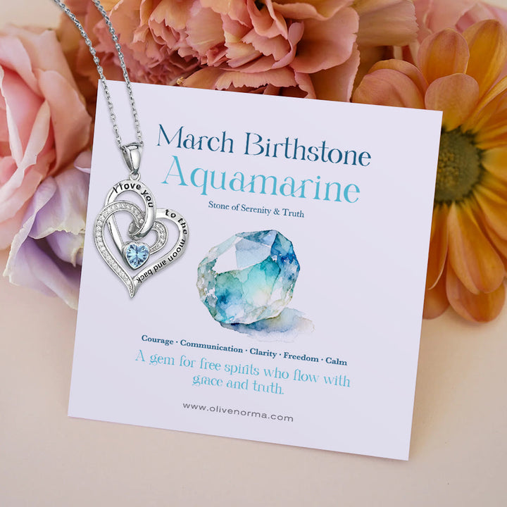 Collana con carta regalo Olivenorma Hearts and Hearts Birthstone - Argento - Marzo - Con carta portafortuna - image 7