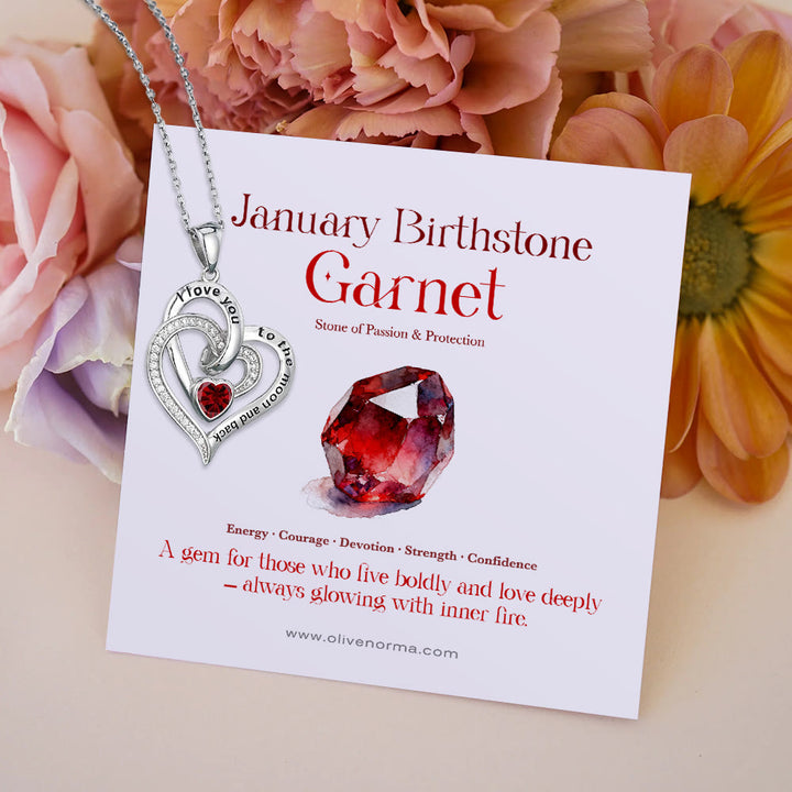 Collana con carta regalo Olivenorma Hearts and Hearts Birthstone - Argento - Gennaio - Con carta portafortuna - image 3