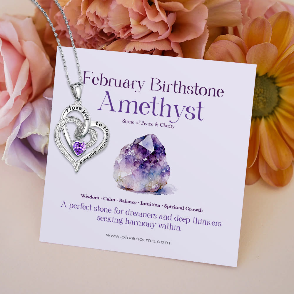 Collana con carta regalo Olivenorma Hearts and Hearts Birthstone - Argento - Febbraio - Con carta portafortuna - image 5
