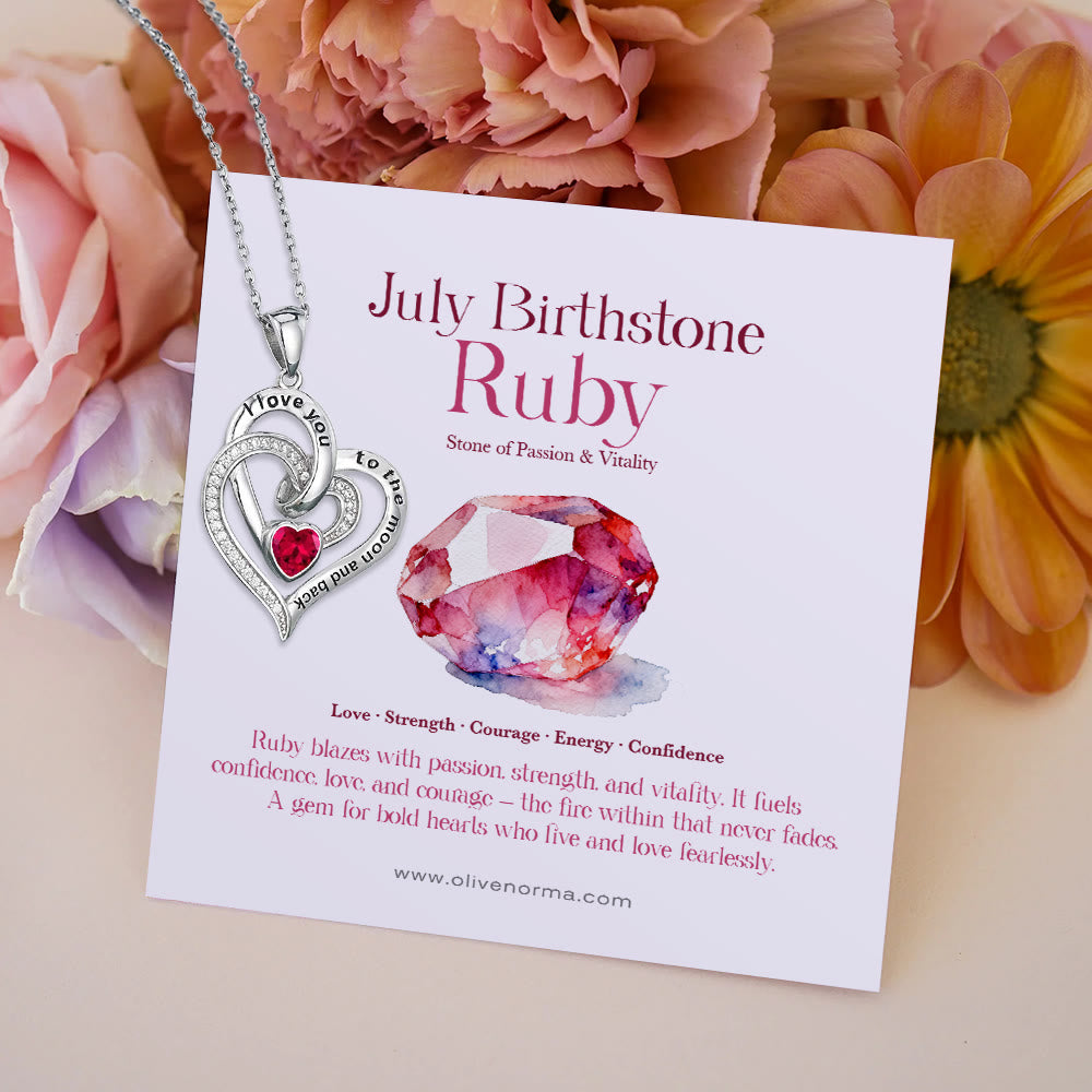 Collana con carta regalo Olivenorma Hearts and Hearts Birthstone - Argento - Luglio - Con carta portafortuna - image 15