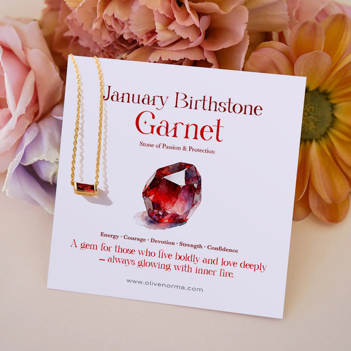 Collana regalo Olivenorma con ciondolo rettangolare semplice con pietra portafortuna in acciaio inossidabile - Granato - Con carta portafortuna - image 4