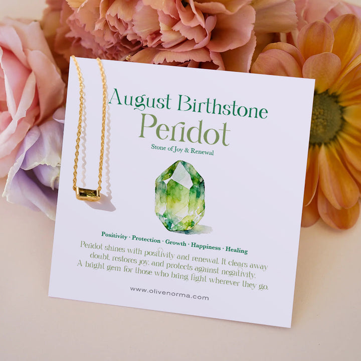 Collana regalo Olivenorma con ciondolo rettangolare semplice con pietra portafortuna in acciaio inossidabile - Peridoto - Con carta portafortuna - image 7