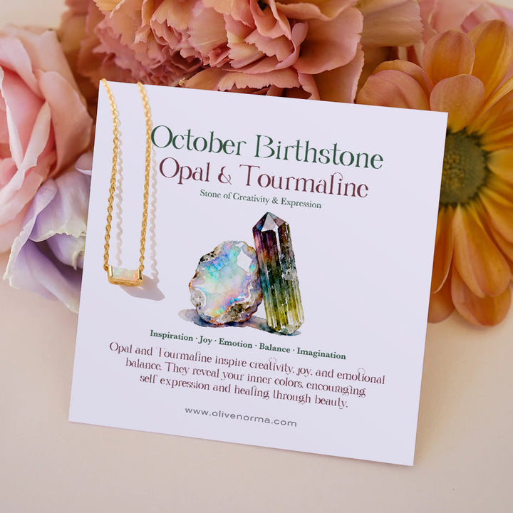 Collana regalo Olivenorma con ciondolo rettangolare semplice con pietra portafortuna in acciaio inossidabile - Opale - Con carta portafortuna - image 9