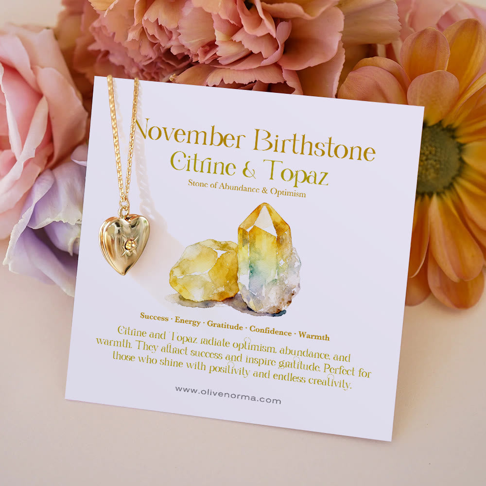 Olivenorma "Shine in My Heart" - Collana con carta regalo e album a forma di cuore con pietra portafortuna - Novembre e Citrino - Con carta portafortuna - image 13