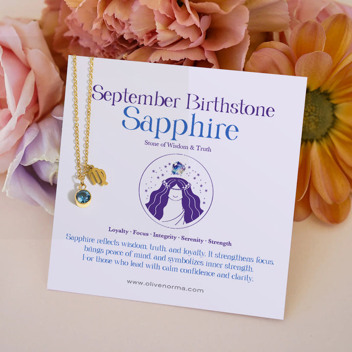 Collana in acciaio inossidabile con runa zodiacale e pietra portafortuna Olivenorma - Settembre/Vergine e Zaffiro - Con la carta zodiacale - image 8