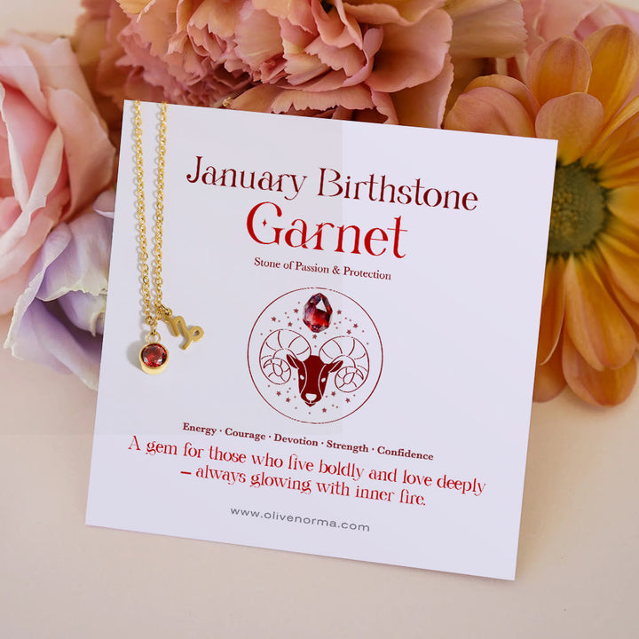 Collana in acciaio inossidabile con runa zodiacale e pietra portafortuna Olivenorma - Gennaio/Capricorno& - Con la carta zodiacale - image 1