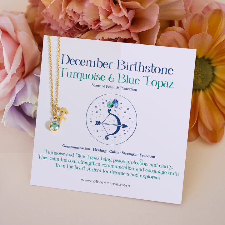 Collana in acciaio inossidabile con runa zodiacale e pietra portafortuna Olivenorma - Dicembre/&Zircone blu - Con la carta zodiacale - image 14