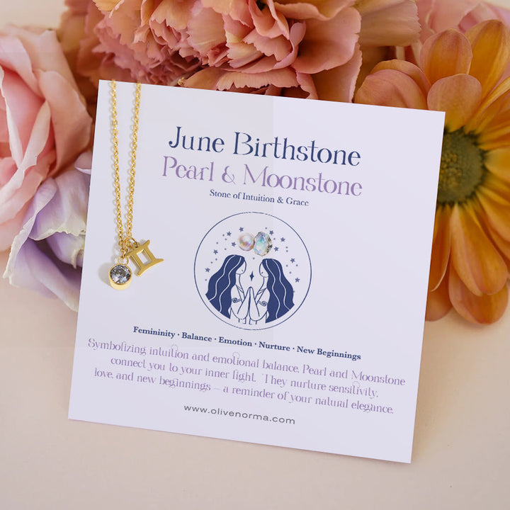 Collana in acciaio inossidabile con runa zodiacale e pietra portafortuna Olivenorma - Giugno/Gemelli e Alessandrite - Con la carta zodiacale - image 8