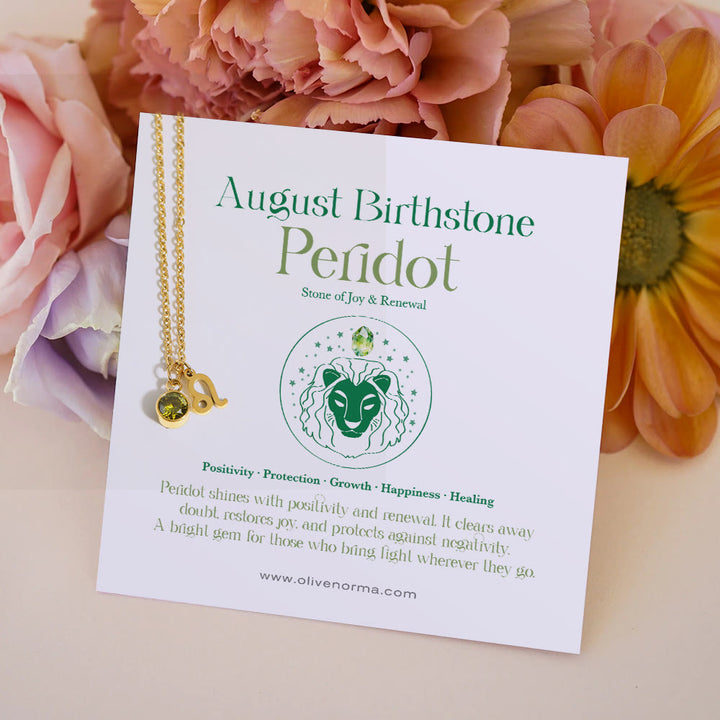 Collana in acciaio inossidabile con runa zodiacale e pietra portafortuna Olivenorma - Agosto/Leone e Peridoto - Con la carta zodiacale - image 10