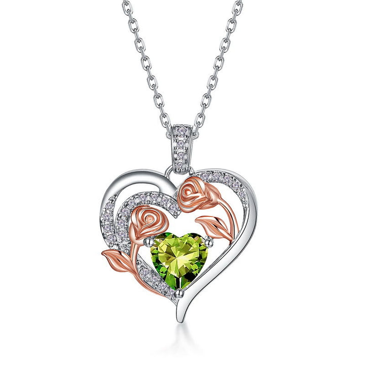 Collana con carta regalo Olivenorma Double Roses Flower Heart e pietra portafortuna - image 15