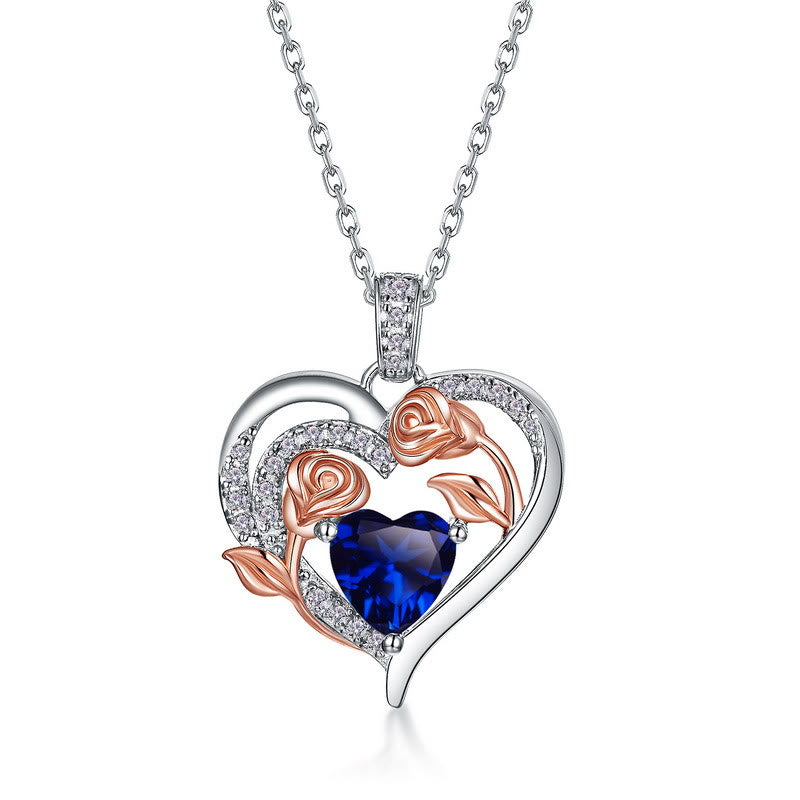 Collana con carta regalo Olivenorma Double Roses Flower Heart e pietra portafortuna - image 17