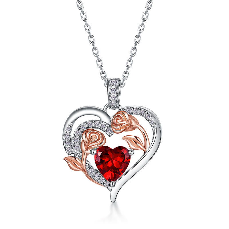 Collana con carta regalo Olivenorma Double Roses Flower Heart e pietra portafortuna - image 3