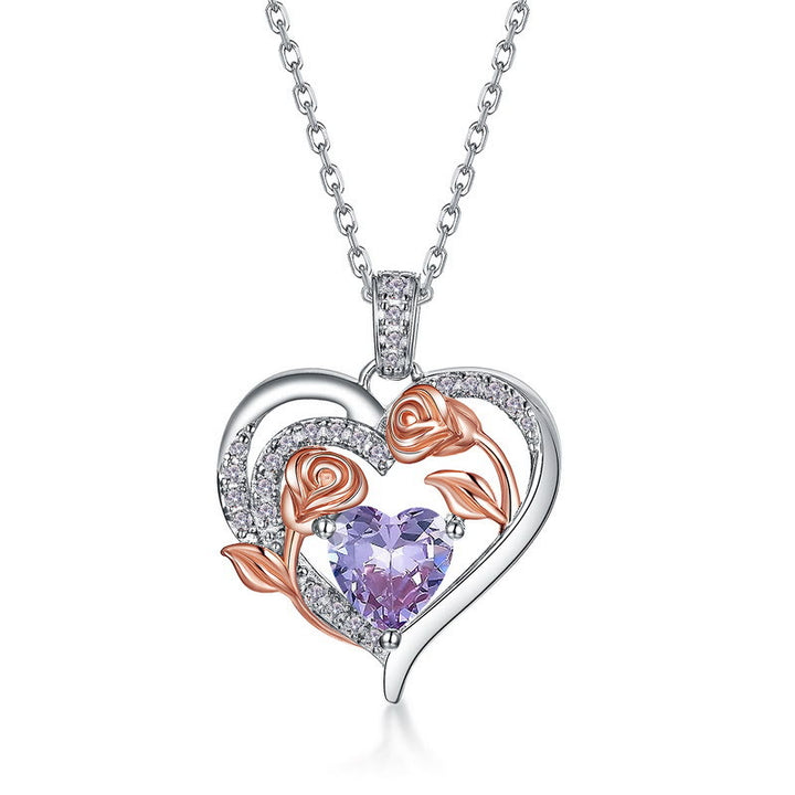 Collana con carta regalo Olivenorma Double Roses Flower Heart e pietra portafortuna - image 11
