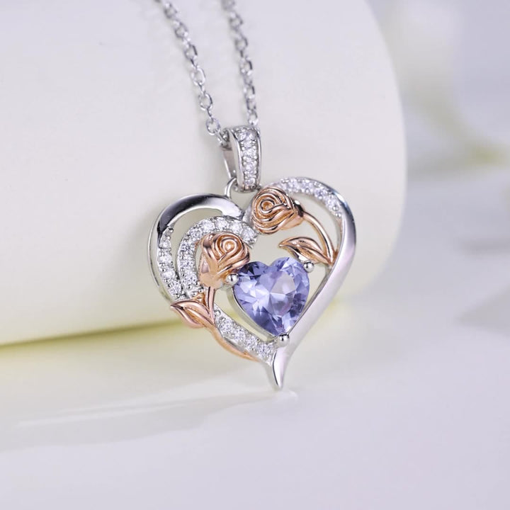 Collana con carta regalo Olivenorma Double Roses Flower Heart e pietra portafortuna - image 24