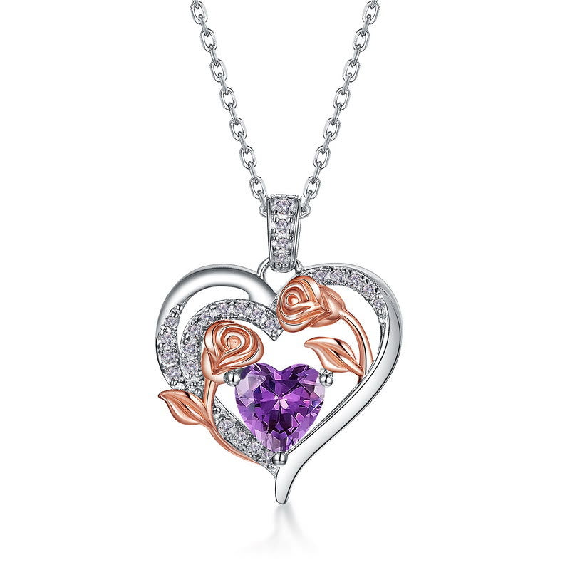 Collana con carta regalo Olivenorma Double Roses Flower Heart e pietra portafortuna - image 5
