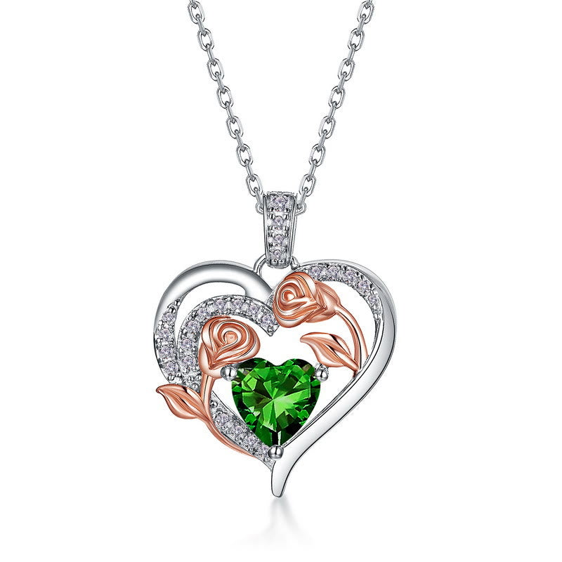 Collana con carta regalo Olivenorma Double Roses Flower Heart e pietra portafortuna - image 12