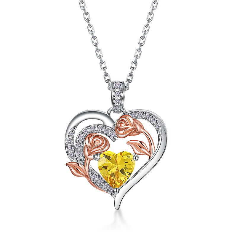 Collana con carta regalo Olivenorma Double Roses Flower Heart e pietra portafortuna - image 21