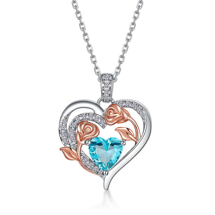 Collana con carta regalo Olivenorma Double Roses Flower Heart e pietra portafortuna - image 10