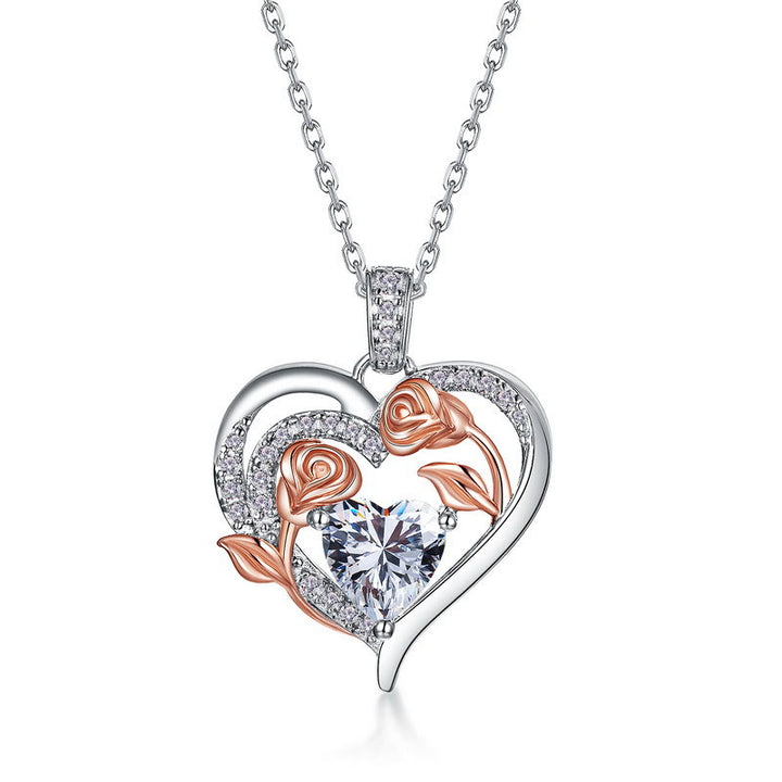Collana con carta regalo Olivenorma Double Roses Flower Heart e pietra portafortuna - image 1