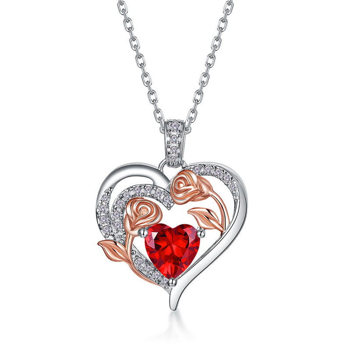 Collana con carta regalo Olivenorma Double Roses Flower Heart e pietra portafortuna - image 16