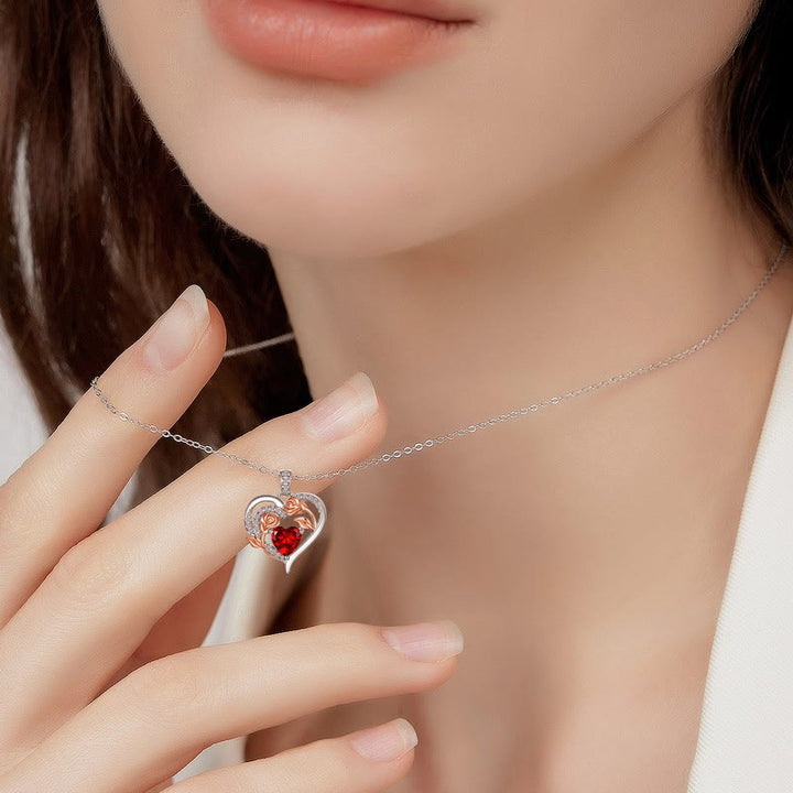 Collana con carta regalo Olivenorma Double Roses Flower Heart e pietra portafortuna - image 28
