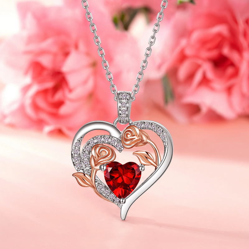 Collana con carta regalo Olivenorma Double Roses Flower Heart e pietra portafortuna - image 26