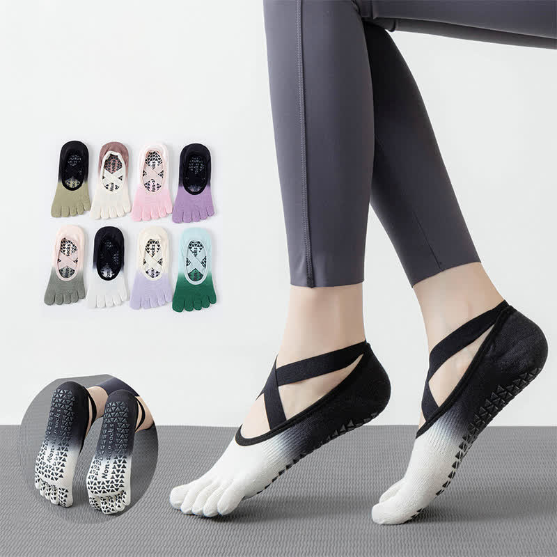 Calzini da yoga antiscivolo Olivenorma Gradient a cinque dita per donna – Calzini traspiranti con separazione delle dita, grip per pilates e barre con suola in silicone, calzini fitness traspiranti - image 7