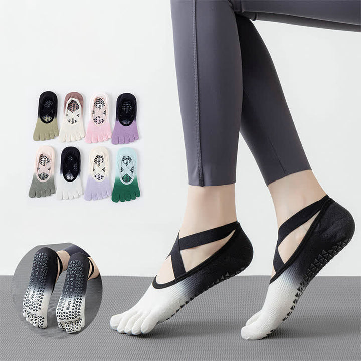 Calzini da yoga antiscivolo Olivenorma Gradient a cinque dita per donna – Calzini traspiranti con separazione delle dita, grip per pilates e barre con suola in silicone, calzini fitness traspiranti - image 7