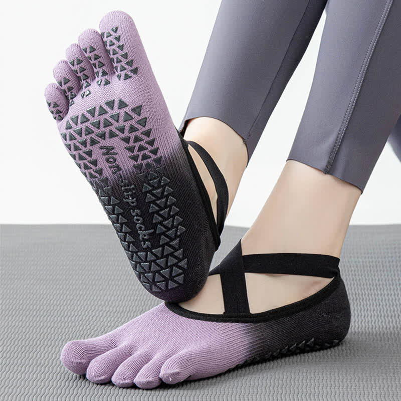 Calzini da yoga antiscivolo Olivenorma Gradient a cinque dita per donna – Calzini traspiranti con separazione delle dita, grip per pilates e barre con suola in silicone, calzini fitness traspiranti - image 17
