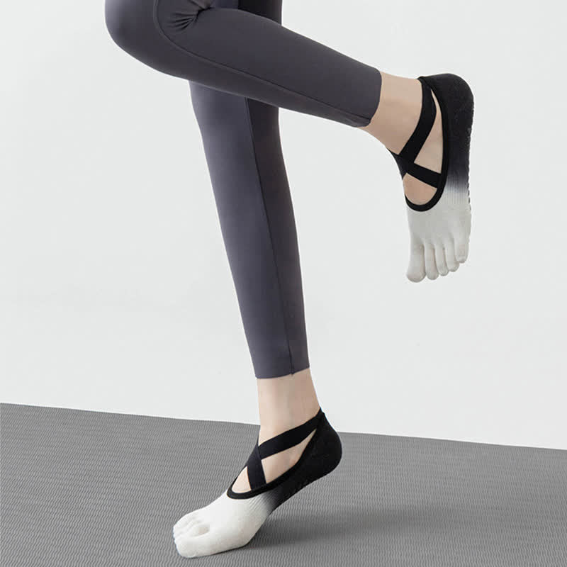 Calzini da yoga antiscivolo Olivenorma Gradient a cinque dita per donna – Calzini traspiranti con separazione delle dita, grip per pilates e barre con suola in silicone, calzini fitness traspiranti - image 3