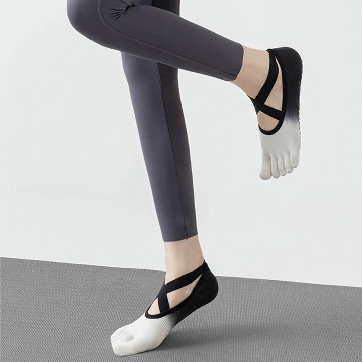 Calzini da yoga antiscivolo Olivenorma Gradient a cinque dita per donna – Calzini traspiranti con separazione delle dita, grip per pilates e barre con suola in silicone, calzini fitness traspiranti - image 3
