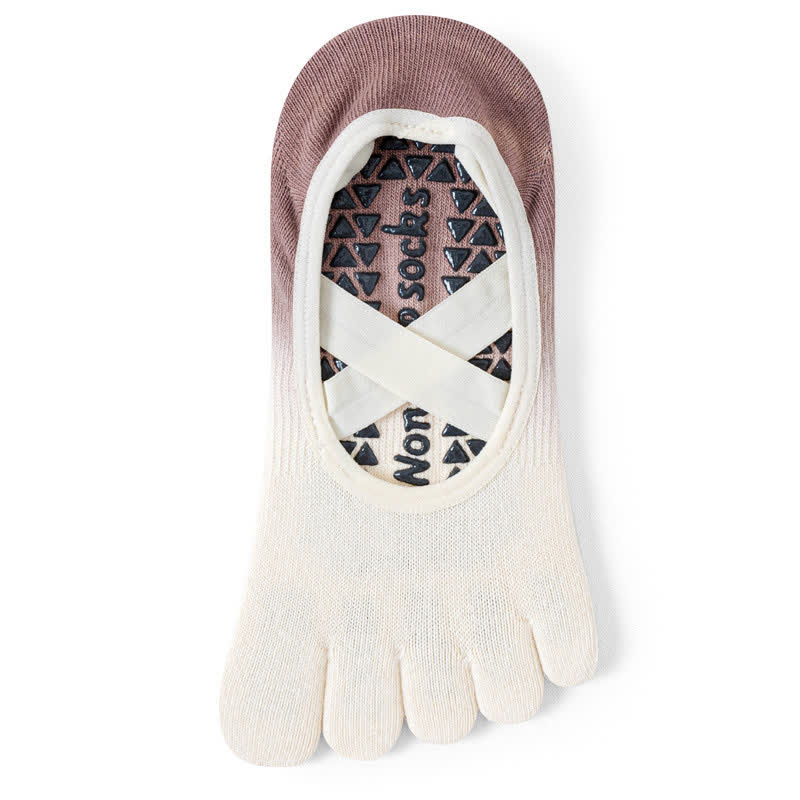 Calzini da yoga antiscivolo Olivenorma Gradient a cinque dita per donna – Calzini traspiranti con separazione delle dita, grip per pilates e barre con suola in silicone, calzini fitness traspiranti - Bianco e caffè - 10 paia - image 8