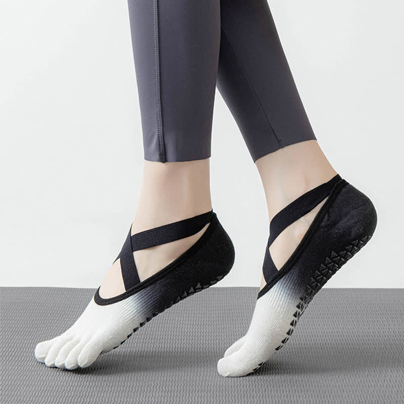 Calzini da yoga antiscivolo Olivenorma Gradient a cinque dita per donna – Calzini traspiranti con separazione delle dita, grip per pilates e barre con suola in silicone, calzini fitness traspiranti - image 2