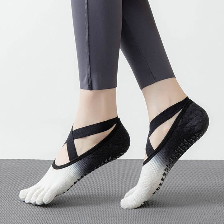 Calzini da yoga antiscivolo Olivenorma Gradient a cinque dita per donna – Calzini traspiranti con separazione delle dita, grip per pilates e barre con suola in silicone, calzini fitness traspiranti - image 2