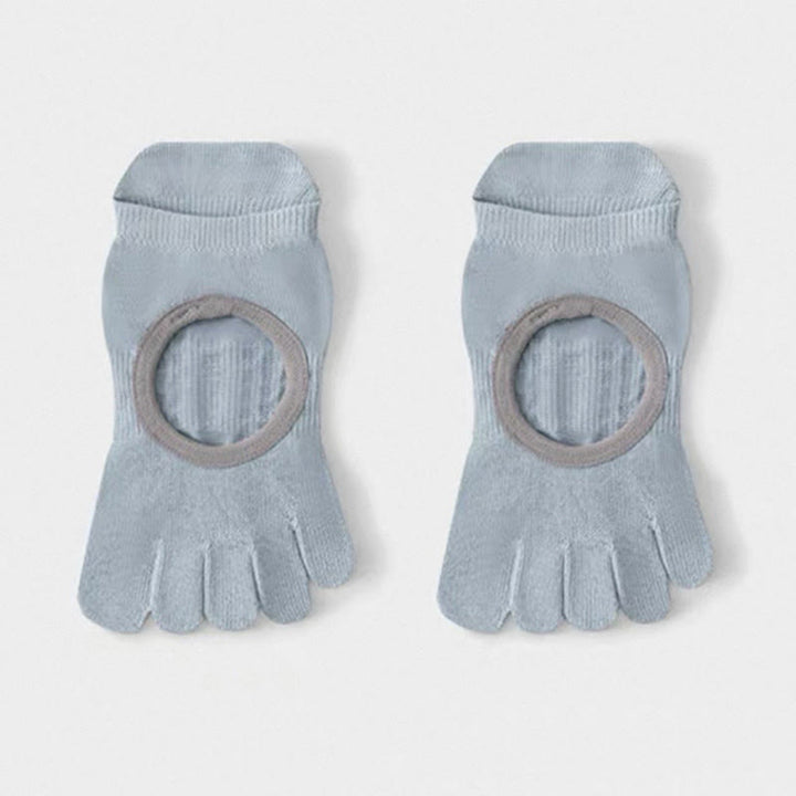 Calzini da Pilates/Barre Olivenorma a cinque dita antiscivolo per donna, con design in cotone traspirante, separazione delle dita e suola antiscivolo in silicone. - Blu - 10 paia - image 2