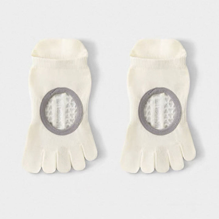 Calzini da Pilates/Barre Olivenorma a cinque dita antiscivolo per donna, con design in cotone traspirante, separazione delle dita e suola antiscivolo in silicone. - Bianco - 10 paia - image 12