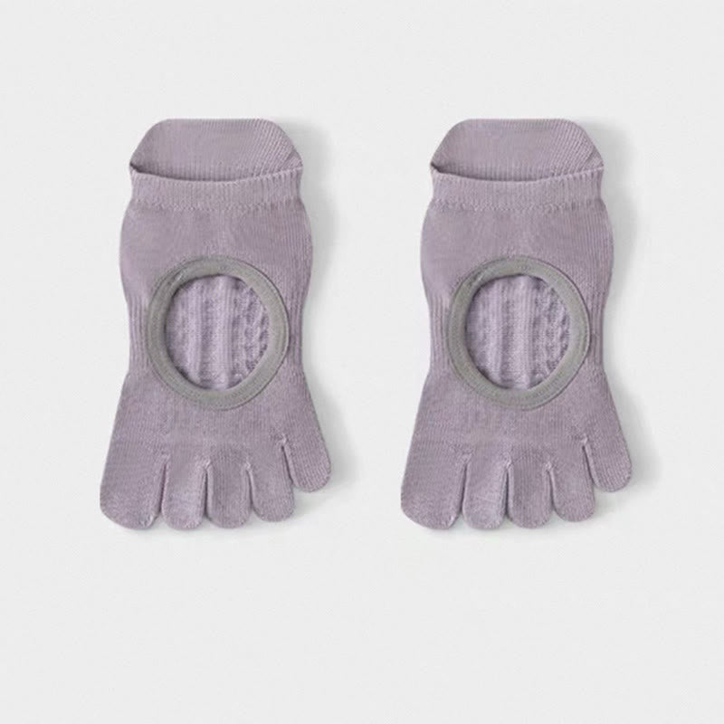 Calzini da Pilates/Barre Olivenorma a cinque dita antiscivolo per donna, con design in cotone traspirante, separazione delle dita e suola antiscivolo in silicone. - Viola - 10 paia - image 1
