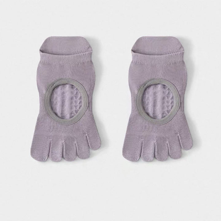 Calzini da Pilates/Barre Olivenorma a cinque dita antiscivolo per donna, con design in cotone traspirante, separazione delle dita e suola antiscivolo in silicone. - Viola - 10 paia - image 1