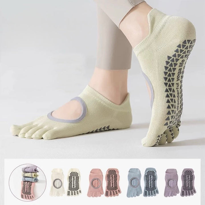 Calzini da Pilates/Barre Olivenorma a cinque dita antiscivolo per donna, con design in cotone traspirante, separazione delle dita e suola antiscivolo in silicone. - image 0