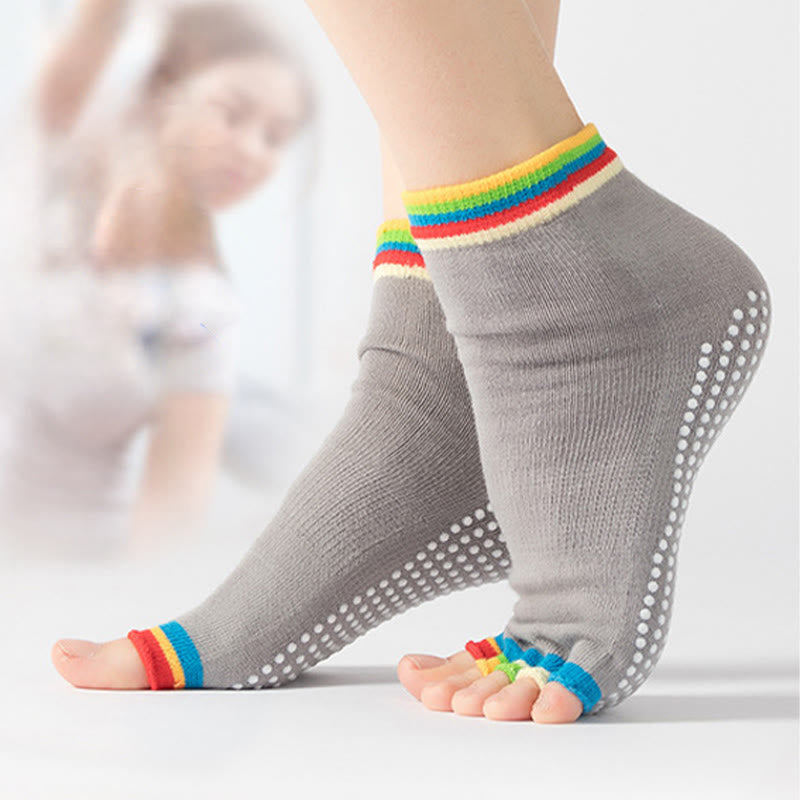 Calzini antiscivolo Olivenorma senza punta per Pilates – Calzini colorati a cinque dita per yoga e barre alla caviglia da donna con suola antiscivolo in PVC, calzini traspiranti in cotone per allenamento. - image 14