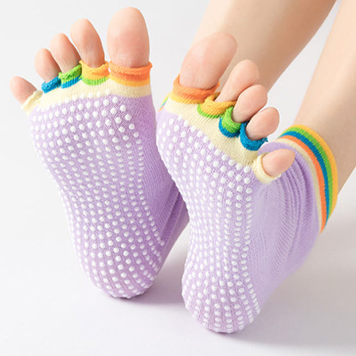 Calzini antiscivolo Olivenorma senza punta per Pilates – Calzini colorati a cinque dita per yoga e barre alla caviglia da donna con suola antiscivolo in PVC, calzini traspiranti in cotone per allenamento. - image 18