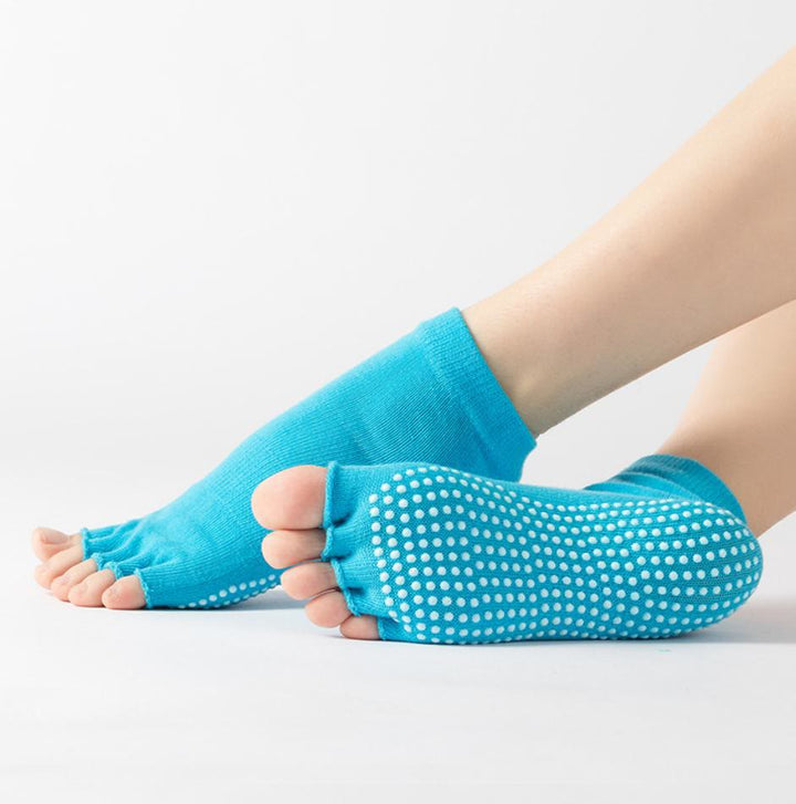 Calzini antiscivolo Olivenorma senza punta per Pilates – Calzini colorati a cinque dita per yoga e barre alla caviglia da donna con suola antiscivolo in PVC, calzini traspiranti in cotone per allenamento. - Tinta unita e blu - 10 paia - image 12