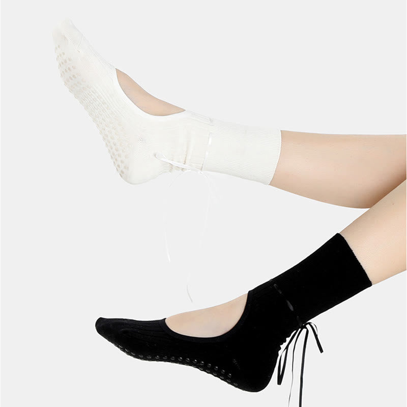 Calze da yoga Olivenorma senza tallone con cinturino antiscivolo per barre, pilates e danza, con cinturino regolabile, traspiranti, morbide e comode. - Bianco, nero e grigio - 10 paia - image 0