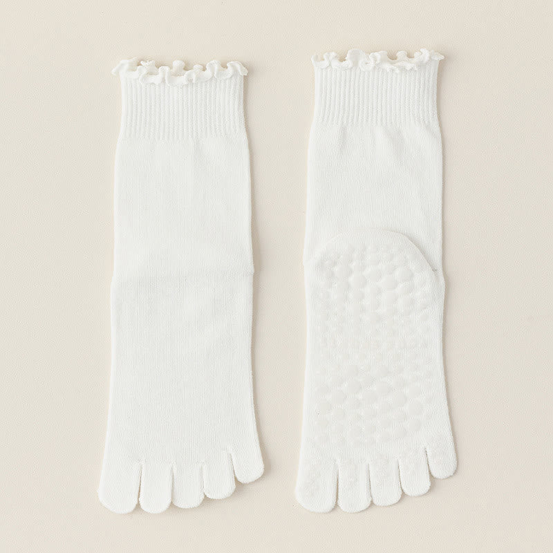 Calze da pilates/barre Olivenorma a cinque dita, traspiranti e antiscivolo, con separazione delle dita, elegante design in pizzo e suola antiscivolo, ideali per donna. - Bianco - 10 paia - image 1