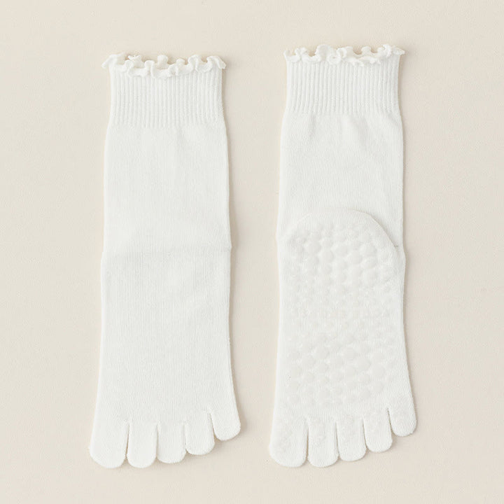 Calze da pilates/barre Olivenorma a cinque dita, traspiranti e antiscivolo, con separazione delle dita, elegante design in pizzo e suola antiscivolo, ideali per donna. - Bianco - 10 paia - image 1